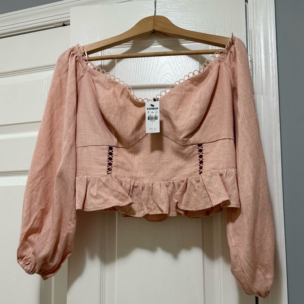 Express Blush off the shoulder shirt with Unique Cutouts